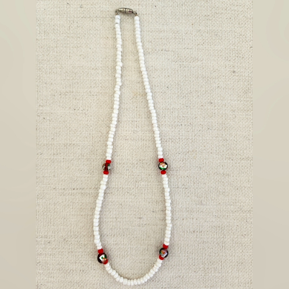 White and Red Beaded Necklace